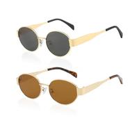 HDGSAFD 2 occhiali da sole retrò ovali per uomini e donne, occhiali anti-UV, occhiali da sole rotondi, occhiali da viaggio, occhiali da sole retrò per giochi in spiaggia, Cornice in oro con fiocchi