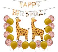 HDGSAFD 2 Palloncini da Giraffa, 1 Bandiera di Buon Compleanno, 20 Palloncini da 12 Pollici, Decorazione del Set Appeso per Animali della Giungla, Decorazione per Feste di Compleanno per Bambini.