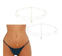 HDGSAFD 2 Perle A Doppio Strato Catene in Vita, Moda Tendenza Accessori in Vita, Sexy personalità Accessori in Vita, Hollow Strass Catene in Vita, Viaggi Abbigliamento Corrispondenza (Oro, Argento).
