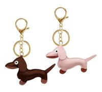 HDGSAFD 2 portachiavi a bassotto, ciondolo a forma di cucciolo, in pelle, decorazione per borse, portachiavi, Colore: rosa., Taglia unica