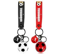HDGSAFD 2 portachiavi personalizzati da calcio - ciondoli creativi e ispiratori come regalo (nero, rosso), Colore: rosso