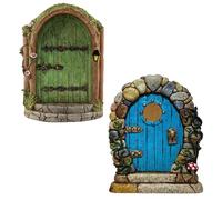 HDGSAFD 2 Porte Fatate in Legno, Porta Fatata da Giardino, Miniatura, Fata, Nano (Blu, Verde)
