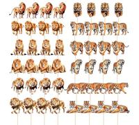 HDGSAFD 24 Carte con Leone E 24 Carte con Tigre, Carte Creative con Animali, Decorazioni per Torte, Articoli per Feste per Bambini