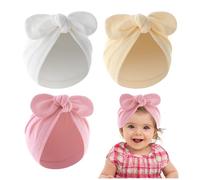 HDGSAFD 3 Berretti a Turbante Con Fiocco, Cappelli per Bambini a Maglia, Simpatici e Caldi per Neonati, Fasce (Bianco, Rosa, Beige)