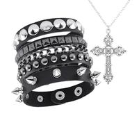 HDGSAFD 3 Braccialetti, 1 Collana con Croce, Braccialetti Impilabili, Gioielli Stile Punk, Decorazioni Personalizzate