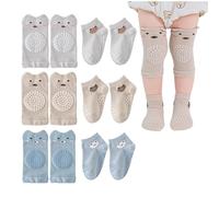 HDGSAFD 3 paia di calzini per bambini, 3 paia di ginocchiere per gattonare, set di gattonare per bambini, calzini antiscivolo per pavimento, comodi