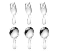 HDGSAFD 3 Pezzi Cucchiaio Rotondo A Manico Corto, Forchetta A Manico Corto, Forchetta Mini Cucchiaio Carino, Set di Stoviglie in Acciaio Inossidabile, Buoni Tavoli Convenienti Esterni.