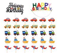 HDGSAFD 31 Biglietti di Trasporto, 1 Fascia per Buon Compleanno, Topper per Torta Creativo A Forma di Cartone Animato, Decorazione per Festa di Compleanno