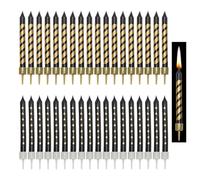 HDGSAFD 36 Candele A Strisce in Oro Nero, Candele di Compleanno, Candele per Decorare Torte, Accessori per Torte