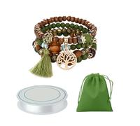HDGSAFD 4 bracciali di perle di legno, 1 rotolo di corda di perline, 1 borsa portaoggetti, bracciale stile bohémien etnico con nappa, braccialetto elasticizzato in perle di legno, regalo per gioielli,