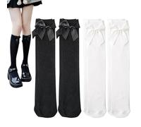 HDGSAFD 4 paia di calzini lunghi al ginocchio, calze da donna con papillon, lunghezza al ginocchio, calze a farfalla per una regolazione uniforme, calze tubolari per ragazze, calze con fiocco, nero,