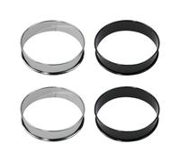 HDGSAFD 4 Pezzi Stampo Rotondo, Stampo per Torta, Stampo in Acciaio Inossidabile, Accessori da Forno, Utensili da Cucina (Nero, Argento).