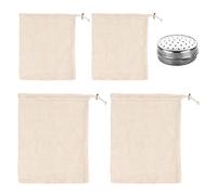 HDGSAFD 4 sacchetti di cotone, 1 pallina filtro in acciaio inox, sacchetto a rete per frutta, sacchetto filtro a cordoncino, sacchetto per chicchi da cucina, sacchetto a rete
