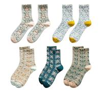 HDGSAFD 5 paia di calzini da donna, calzini floreali, calzini lunghi a maglia, calzini estivi da donna, calze da donna con margherita, calze da donna lunghezza polpaccio, calze da donna in cotone con