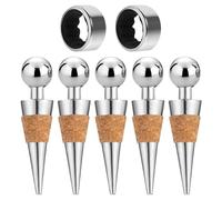 HDGSAFD 5 Pezzi di Tappi per Bottiglie di Vino E 2 Pezzi di Anelli da Vino, Accessori per Bottiglie di Vino, Tappeti per Bottiglie di Mantenimento Fresco Rosso, Sigillatore di Vino Rosso.