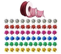 HDGSAFD 60 Fiocchi Regalo Autoadesivi, 1 Rotolo di Nastro in Spago A Coda di Pesce, Papillon, Nastro da Regalo