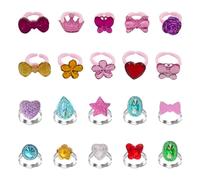 HDGSAFD Anelli in Metallo da 10 Pezzi E Anelli in Plastica da 10 Pezzi, Gioielli per Bambini, Accessori per Vestire Ragazze, Simpatici Anelli A Forma di Cartone Animato