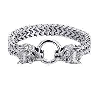 HDGSAFD Bracciale con testa di lupo da uomo - Catena in lega personalizzata, stile retrò con doppio lupo, gioielli creativi in metallo, Talla única, Metallo
