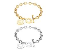 HDGSAFD Braccialetti d'Amore in 2 Pezzi, Bracciali in Acciaio al Titanio, Gioielli da Donna Personalizzati, Catene alla Moda E Raffinate, Braccialetti con Ciondolo