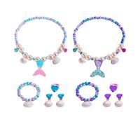 HDGSAFD Bracciali da 2 Pezzi, 2 Collane, 2 Paia di Orecchini E 2 Pezzi, Gioielli per Bambini, Gioielli per Elementi Marini, Gioielli Creativi Carini.