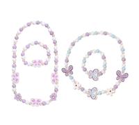 HDGSAFD Collane da 2 Pezzi per Ragazze E Braccialetti da 2 Pezzi per Ragazze, Gioielli di Perle, Gioielli con Elementi Farfalla, Graziosi Gioielli per Bambini