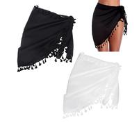 HDGSAFD Confezione da 2 Abiti da Spiaggia da Donna, Abiti Avvolgenti da Spiaggia, Abiti con Frange Paleo, Sciarpa in Chiffon, Possono Essere Usati Come Costumi da Bagno, Sarong