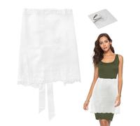 HDGSAFD Grembiule Da Donna in Pizzo Vintage Con Mezzo Grembiule e Gancio Trasparente (Bianco)