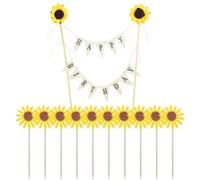 HDGSAFD Inserto Bandiera di Compleanno da 1 Pezzo E Inserto di Girasole da 10 Pezzi, Decorazione per Torta di Compleanno, Decorazione Creativa per Torta, Forniture per Feste