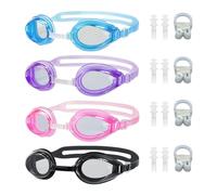HDGSAFD Occhiali da nuoto per bambini, 4 pezzi, con 4 set di tappi per il naso e clip per le orecchie, impermeabili in silicone, occhialini da nuoto regolabili per spiaggia, piscina, parco acquatico