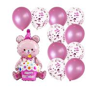 HDGSAFD Palloncino A Forma di Orso da 1 Pezzo, 10 Palloncini Rotondi, Decorazione con Palloncino di Buon Compleanno, Decorazione per Festa di Compleanno per Ragazze, Decorazione di Sfondo