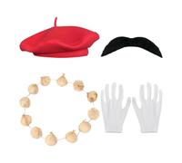 HDGSAFD Set da 4 pezzi, ghirlanda di aglio simulata, berretto da basco, barba autoadesiva, costume in maschera, costume artistico, adatto per Halloween, cosplay