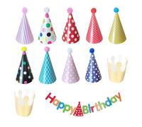 HDGSAFD Set di 11 cappelli per feste di compleanno, con 1 bandiera, set di accessori per cappelli di compleanno, cappelli a forma di cono, cappelli di peluche, decorazione per feste di compleanno,