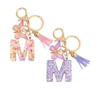 HDGSAFD Set di 2 portachiavi a forma di lettera e farfalla alla moda per ragazze, auto, accessori per ciondoli con nappe, regali per donne, multicolore, multicolore, Taglia unica