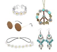 HDGSAFD Set di 6 accessori hippie, abbigliamento hippie da donna 60 anni '70, accessori alla moda colorati per carnevale, festival musicali e feste, multicolore, Taglia unica