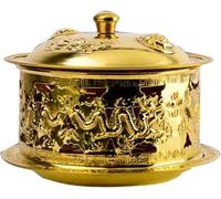 HDICUHNANU Hot Pot Shabu Pot Pentole per Cucinare Scaldavivande Pentola Calda in Alcool di Rame Puro Adatta per Cene in Famiglia Multi Functional(Gold,28cm)