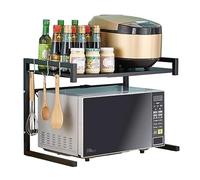 HDICUHNANU Scaffale da Cucina, Scaffale Espandibile per Forno A Microonde Lunghezza Regolabile per in Acciaio A 2 Livelli con 3 Ganci da Cucina Design Moderno