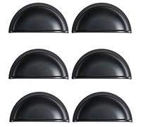 HDJNal Maniglie nere a forma di conchiglia, 6 pomelli in lega di zinco per cassetti, stile vintage, per cassettiere, credenze, mobili da cucina, centri dei fori da 76 mm, con viti regolabili