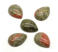 HDJSDB Perline cabochon in pietra a goccia d'acqua da 13x18 mm, con retro piatto, in ametista naturale e lapislazzuli, per creazione di gioielli con orecchini e collane - Unakite - 1 pz