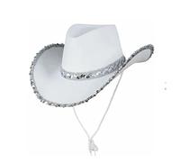 HDKAH Cappello da cowboy da donna, cappello da cowboy occidentale, per feste e cosplay (bianco)