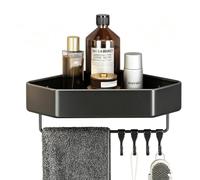 HDkxbf Mensola Angolare Doccia Alluminio Spaziale, Supporto Murale Triangolare Con Ganci, Organizer Bagno Antiruggine Scarico Cavo(C,2)