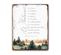 HDKYSWBUEJ Metal Tin Sign Philippians 4 8 Whatever Is True Scripture Wall-Art for Bedroom or Kitchen 8 X 12