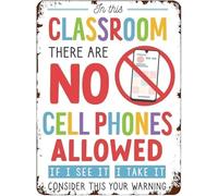 HDKYSWBUEJ School Policy Sign No Phones Allowed Vintage Tin Metal For Classroom Library Office Study Room 8 X 12
