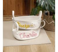 HDLOVE Cestino Per Bambini Personalizzato, Cestino Laterale Intrecciato A Mano Con Nome E Data, Contenitore Per Giocattoli In Corda Di Cotone, Contenitore Per Libreria(S: 11.81x5.9x3.54inch)