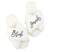 HDLOVE Pantofole Personalizzate Con Nome, Personalizza Donna/Uomo Le Tue Pantofole, Fuzzy Pantofole Da Casa Per Donna Pantofole Da Sposa Per La Festa Nuziale Matrimonio Damigella D'Onore(White)