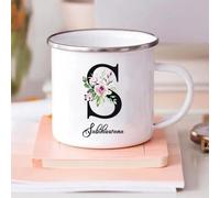 HDLOVE Tazze Smaltate Personalizzate Con Nome Iniziale Tazze Smaltate, Tazze Da Caffè Personalizzate Con 26 Lettere, Tazze Da Campeggio, Tè, Tazze Da Latte, Festività, Compleanno, Festa Della Mamma