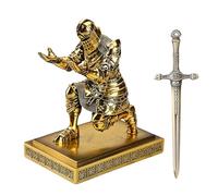 HDMbigmi King's Guard Knight - Portapenne da scrivania, organizer e accessori, in resina, con spada in metallo, per ufficio e casa (bronzo)