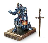 HDMbigmi King's Guard Leader - Supporto per penna da cavaliere guerriero, supporto per cellulare, statua di cavaliere, fermacarte per ufficio e casa, colore: blu