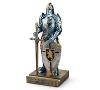 HDMbigmi King's Guard Ornament Cavaliere Statua per Scrivania, Accessori Desktop Supporto Penna Supporto Carta per Ufficio e Casa (Blu)