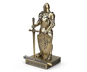 HDMbigmi King's Guard Ornamento Statua Cavaliere per scrivania, accessori da scrivania, portapenne, supporto fermacarte per ufficio e casa (bronzo)