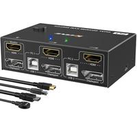 HDMI+Displayport Switch KVM 2 PC 2 Monitor 4K@60Hz 2K@120Hz,MLEEDA Switch KVM Dual Monitor per 2 Computer Condividi 2 Monitor e 4 Porte USB 2.0, Telecomando Cablato e 4 Cavi Inclusi